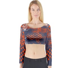 Dark Blue Red And White Messy Background Long Sleeve Crop Top by Nexatart