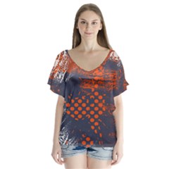 Dark Blue Red And White Messy Background Flutter Sleeve Top by Nexatart