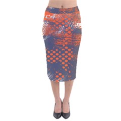 Dark Blue Red And White Messy Background Velvet Midi Pencil Skirt by Nexatart