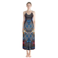 Fancy Fractal Pattern Background Accented With Pretty Colors Button Up Chiffon Maxi Dress