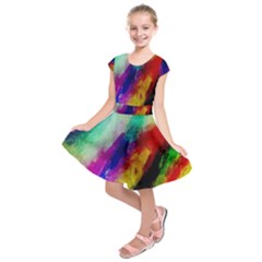 Colorful Abstract Paint Splats Background Kids  Short Sleeve Dress by Nexatart