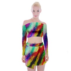 Colorful Abstract Paint Splats Background Off Shoulder Top With Skirt Set by Nexatart