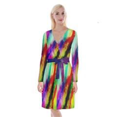 Colorful Abstract Paint Splats Background Long Sleeve Velvet Front Wrap Dress by Nexatart