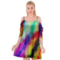 Colorful Abstract Paint Splats Background Cutout Spaghetti Strap Chiffon Dress