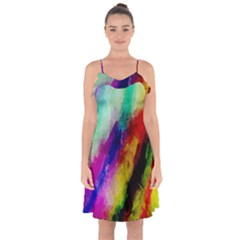 Colorful Abstract Paint Splats Background Ruffle Detail Chiffon Dress by Nexatart