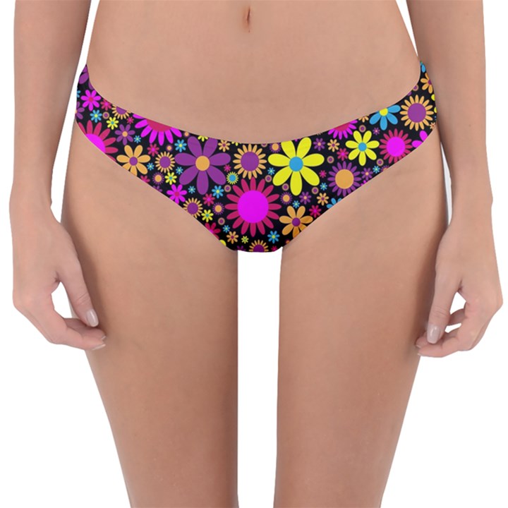 Bright And Busy Floral Wallpaper Background Reversible Hipster Bikini Bottoms