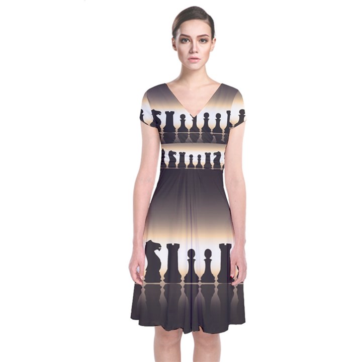 Chess Pieces Short Sleeve Front Wrap Dress