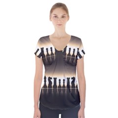 Chess Pieces Short Sleeve Front Detail Top by Valentinaart