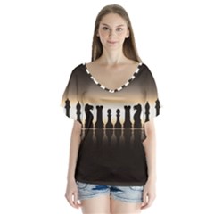 Chess Pieces Flutter Sleeve Top by Valentinaart