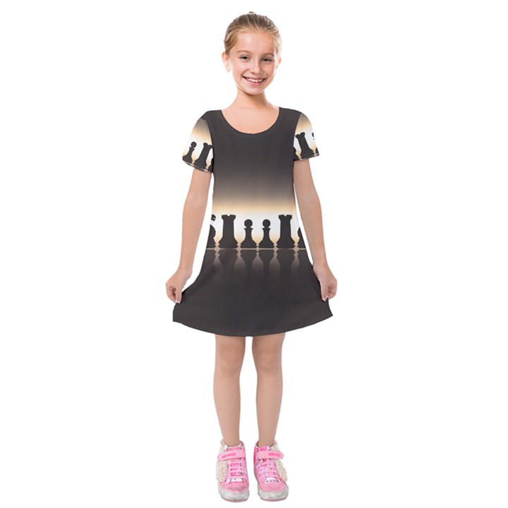 Chess Pieces Kids  Short Sleeve Velvet Dress