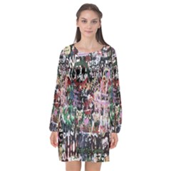 Graffiti Wall Pattern Background Long Sleeve Chiffon Shift Dress 