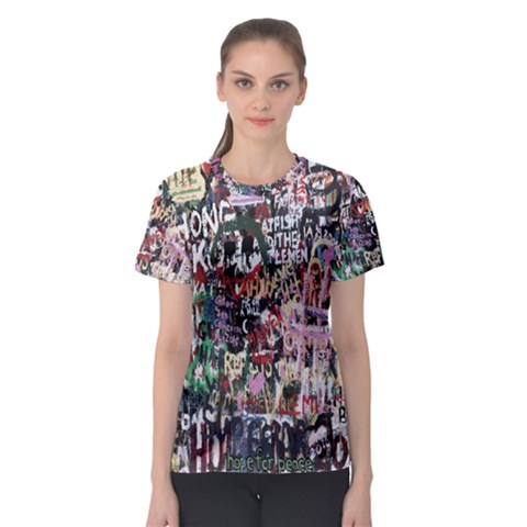 Graffiti Wall Pattern Background Women s Sport Mesh Tee by Nexatart