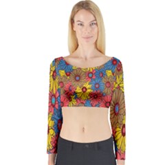 Background With Multi Color Floral Pattern Long Sleeve Crop Top by Nexatart