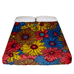 Background With Multi Color Floral Pattern Fitted Sheet (king Size) by Nexatart