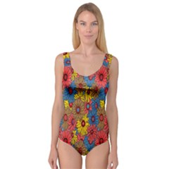 Background With Multi Color Floral Pattern Princess Tank Leotard  by Nexatart