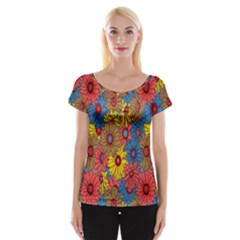 Background With Multi Color Floral Pattern Cap Sleeve Tops by Nexatart