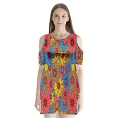 Background With Multi Color Floral Pattern Shoulder Cutout Velvet  One Piece by Nexatart