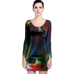 Abstract Rainbow Twirls Long Sleeve Bodycon Dress