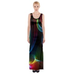 Abstract Rainbow Twirls Maxi Thigh Split Dress