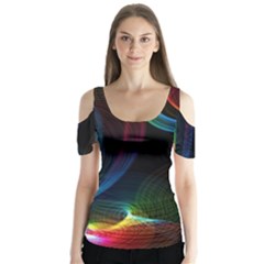 Abstract Rainbow Twirls Butterfly Sleeve Cutout Tee 