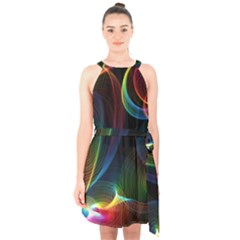 Abstract Rainbow Twirls Halter Collar Waist Tie Chiffon Dress by Nexatart