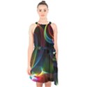 Abstract Rainbow Twirls Halter Collar Waist Tie Chiffon Dress View1