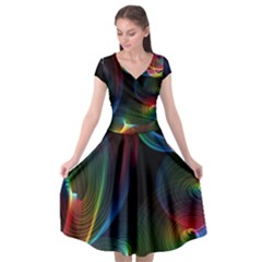 Abstract Rainbow Twirls Cap Sleeve Wrap Front Dress