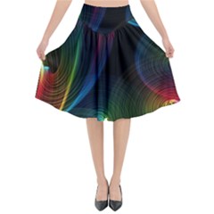 Abstract Rainbow Twirls Flared Midi Skirt