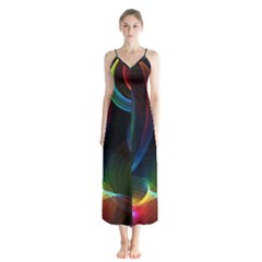 Abstract Rainbow Twirls Button Up Chiffon Maxi Dress