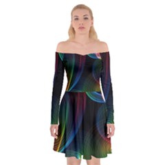 Abstract Rainbow Twirls Off Shoulder Skater Dress