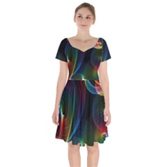 Abstract Rainbow Twirls Short Sleeve Bardot Dress