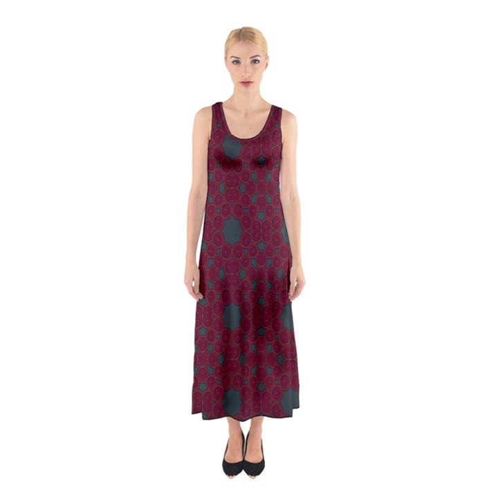 Blue Hot Pink Pattern With Woody Circles Sleeveless Maxi Dress