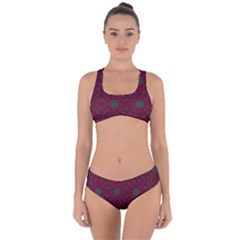 Blue Hot Pink Pattern With Woody Circles Criss Cross Bikini Set by Nexatart