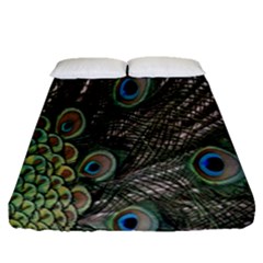 Close Up Of Peacock Feathers Fitted Sheet (queen Size)