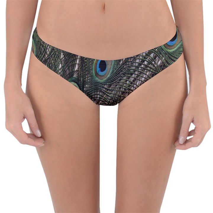 Close Up Of Peacock Feathers Reversible Hipster Bikini Bottoms