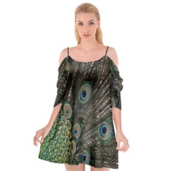 Close Up Of Peacock Feathers Cutout Spaghetti Strap Chiffon Dress