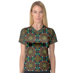 Seamless Abstract Peacock Feathers Abstract Pattern Women s V-neck Sport Mesh Tee