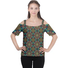 Seamless Abstract Peacock Feathers Abstract Pattern Women s Cutout Shoulder Tee