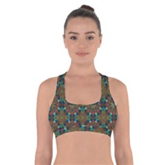 Seamless Abstract Peacock Feathers Abstract Pattern Cross Back Sports Bra