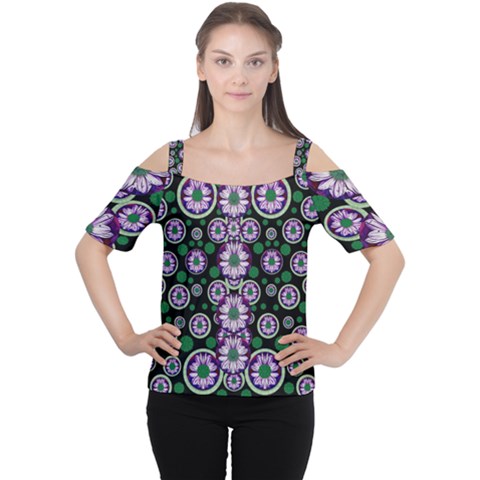 Fantasy Flower Forest  In Peacock Jungle Wood Women s Cutout Shoulder Tee by pepitasart