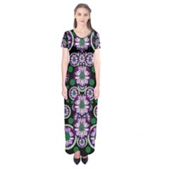 Fantasy Flower Forest  In Peacock Jungle Wood Short Sleeve Maxi Dress by pepitasart