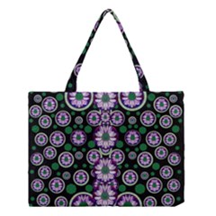 Fantasy Flower Forest  In Peacock Jungle Wood Medium Tote Bag by pepitasart