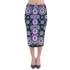 Fantasy Flower Forest  In Peacock Jungle Wood Velvet Midi Pencil Skirt by pepitasart