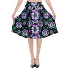 Fantasy Flower Forest  In Peacock Jungle Wood Flared Midi Skirt by pepitasart