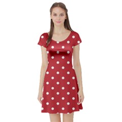 Red Polka Dots Short Sleeve Skater Dress by LokisStuffnMore