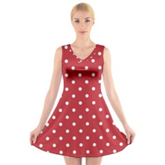 Red Polka Dots V-neck Sleeveless Skater Dress by LokisStuffnMore