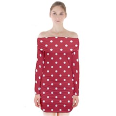 Red Polka Dots Long Sleeve Off Shoulder Dress by LokisStuffnMore