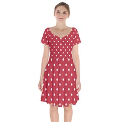 Red Polka Dots Short Sleeve Bardot Dress by LokisStuffnMore