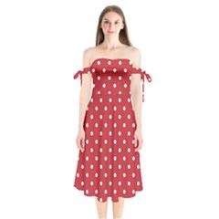 Red Polka Dots Shoulder Tie Bardot Midi Dress by LokisStuffnMore