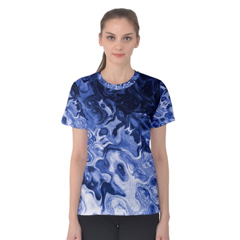 Blue Waves Abstract Art Women s Cotton Teecotton Tee by LokisStuffnMore